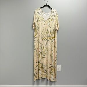 Tropical Palm Print Maxi Dress Pockets XL Resort Cruise Vacation Boho Stretch